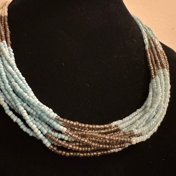 Long Multistrand Beaded Necklace (Sea Foam, Teal, Aquamarine, Turquoise Beads) - Picture 12 of 17